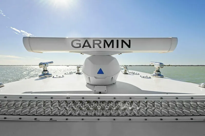  Yacht Photos Pics Freeman 34VH 2022 boat with Garmin radar on sunny day.