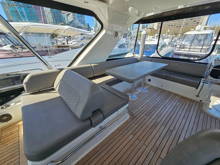 Just M Yacht Photos Pics Luxurious 2018 Sea Ray Fly 460 yacht interior with elegant seating and dining area.