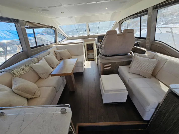 Just M Yacht Photos Pics Luxurious interior of 2018 Sea Ray Fly 460 yacht with plush seating and modern design.
