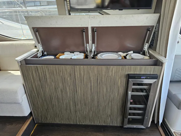 Just M Yacht Photos Pics Interior of 2018 Sea Ray Fly 460 yacht with storage and wine cooler.