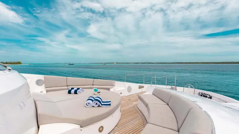 Mercy Yacht Photos Pics Luxurious Sunseeker 37 Metre Yacht deck with ocean view, 2009 model.