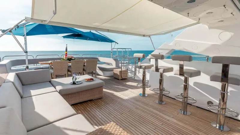 Mercy Yacht Photos Pics Luxurious Sunseeker 37 Metre Yacht 2009 with elegant deck seating and ocean view.