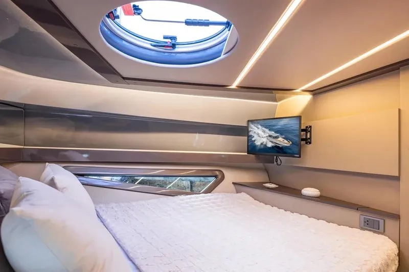  Yacht Photos Pics Luxurious interior of 2026 Hanover 415 yacht with modern amenities and elegant design.