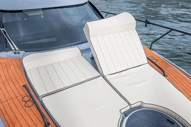  Yacht Photos Pics Luxurious sun loungers on 2026 Hanover 415 Ultimate Luxury yacht deck.