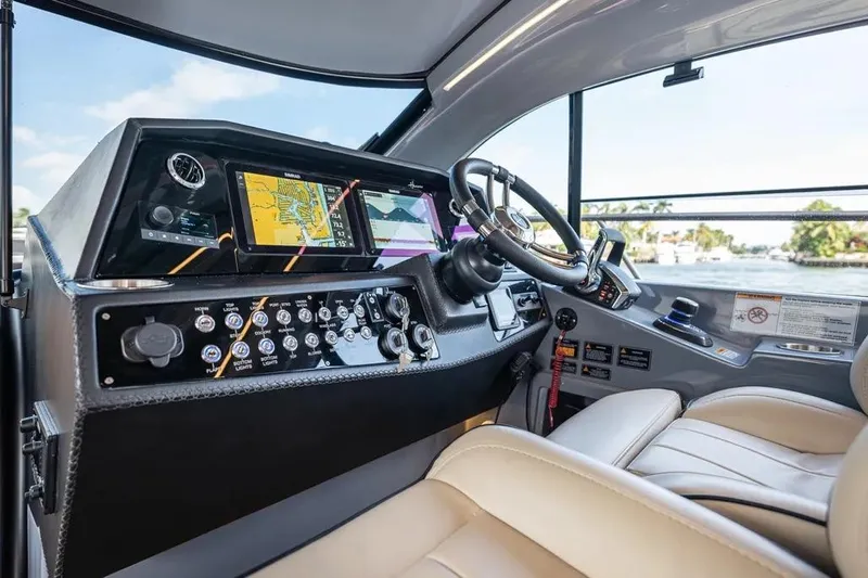  Yacht Photos Pics Luxurious helm of 2026 Hanover 415 Ultimate Luxury yacht with advanced navigation system.