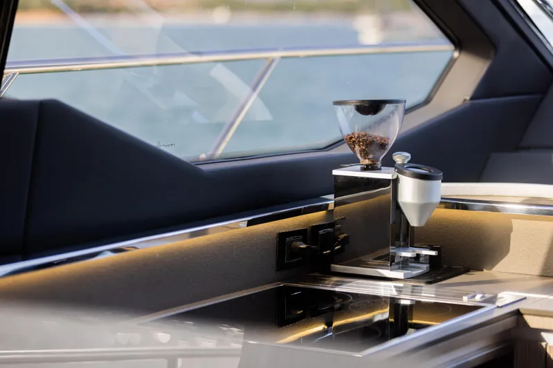  Yacht Photos Pics Luxurious interior of 2018 Azimut S7 yacht with modern coffee setup.