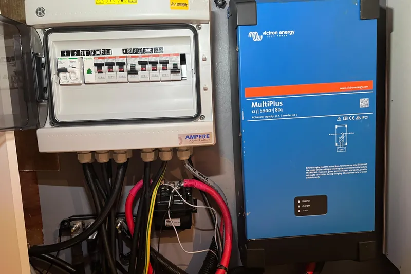 Tamboo Yacht Photos Pics Electrical panel and Victron Energy MultiPlus inverter in a Bali 4.2, 2023 model.