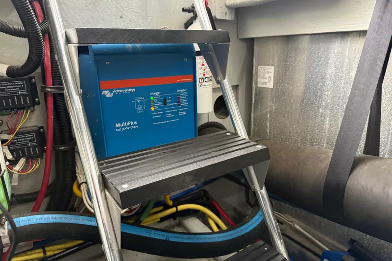  Yacht Photos Pics Engine room of 2004 Meridian 411 Sedan with Victron Energy MultiPlus inverter.