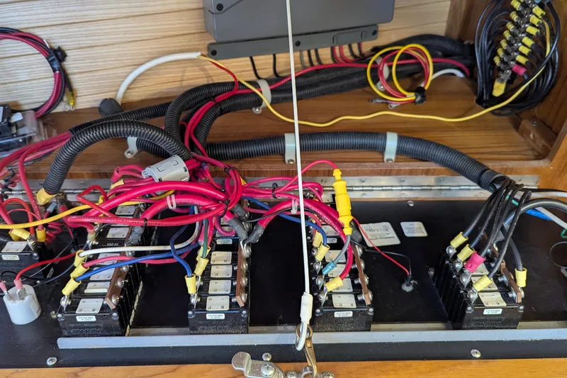 Alola Yacht Photos Pics Electrical panel with wiring in a 2003 Catalina 42 MkII sailboat.