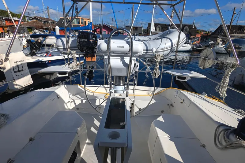 Alola Yacht Photos Pics Cockpit view of 2003 Catalina 42 MkII sailboat docked at marina.