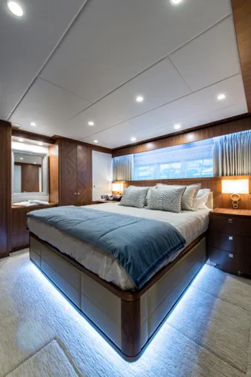 Congvoyage Yacht Photos Pics Luxurious bedroom interior of 2020 Hargrave G120 yacht with modern lighting.