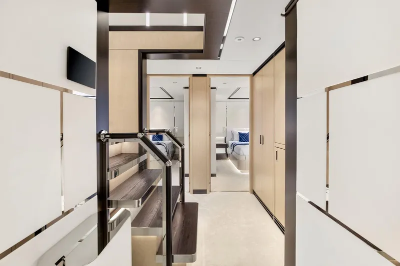 Rocket One Yacht Photos Pics Luxurious interior of 2022 Gulf Craft Majesty 120 yacht with modern design and elegant furnishings.