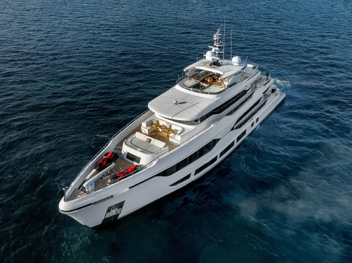 Rocket One Yacht Photos Pics Luxurious 2022 Gulf Craft Majesty 120 yacht cruising on open sea.
