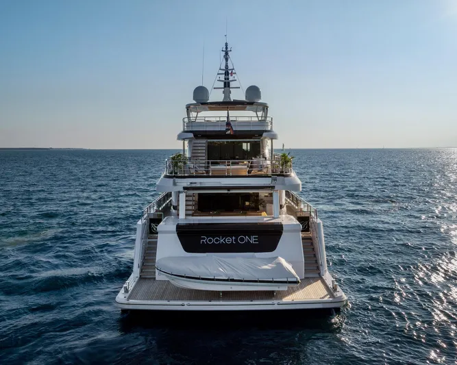 Rocket One Yacht Photos Pics Luxury yacht "Rocket ONE" on open sea, Gulf Craft Majesty 120, 2022 model.