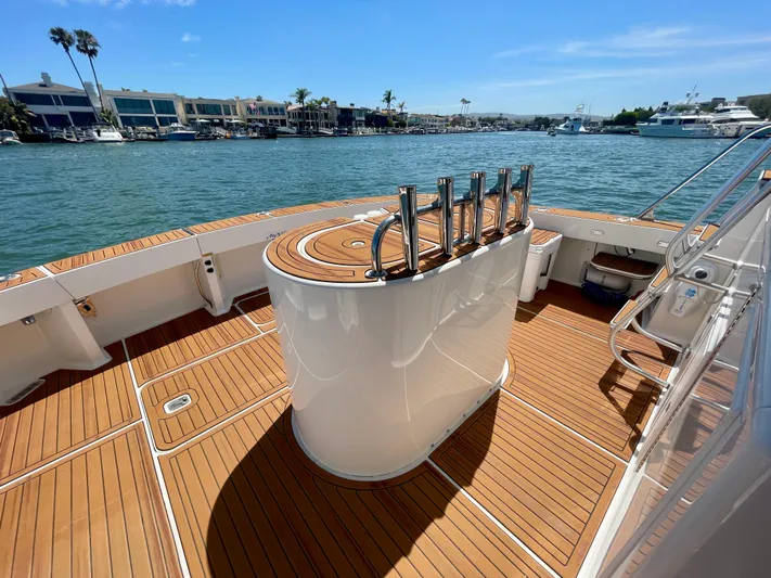 My Way Yacht Photos Pics Luxurious 1998 Viking 50 Convertible yacht deck with teak flooring and ocean view.