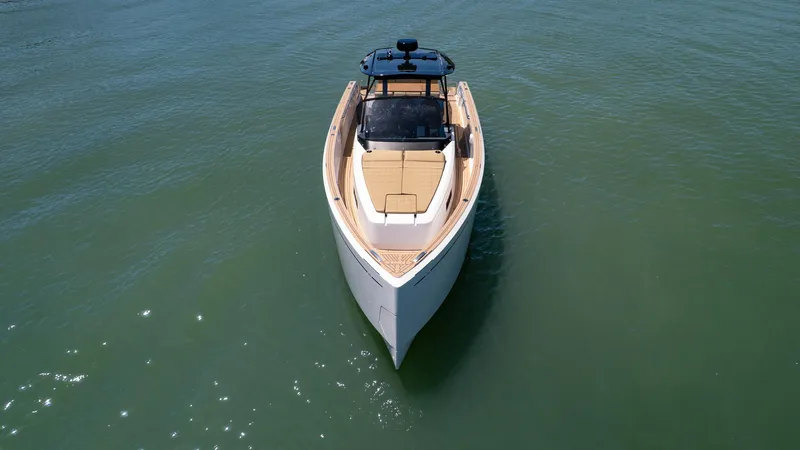  Yacht Photos Pics 2025 Pardo Yachts 38 cruising on calm waters, aerial view.