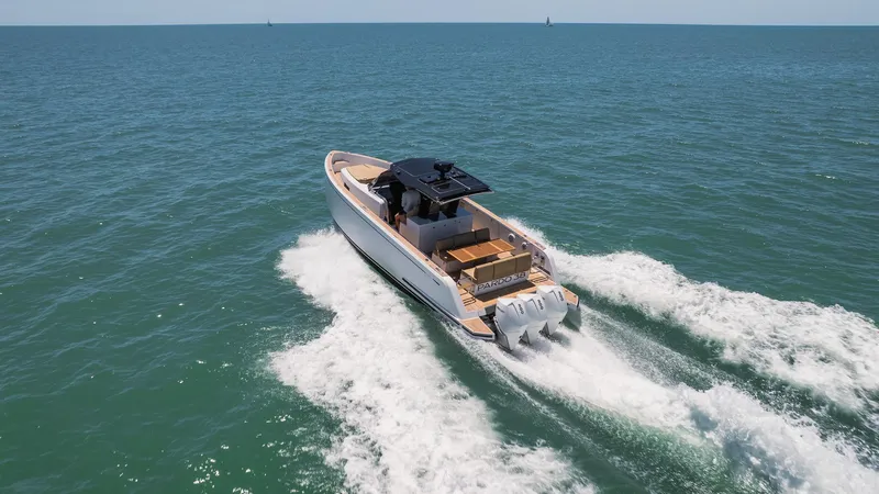  Yacht Photos Pics 2025 Pardo Yachts 38 cruising on open sea, showcasing sleek design and powerful engines.