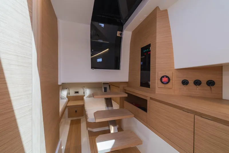  Yacht Photos Pics 2025 Pardo Yachts 38 interior with modern wood finish and sleek design.