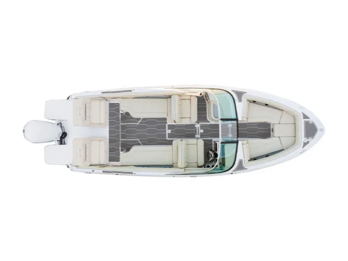 Yacht Photos Pics Top view of 2024 Regal LX6 boat with spacious seating and modern design.