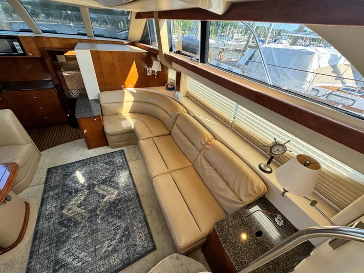 Full House Yacht Photos Pics Luxurious interior of 2006 Meridian 368 Motoryacht with leather seating and elegant decor.