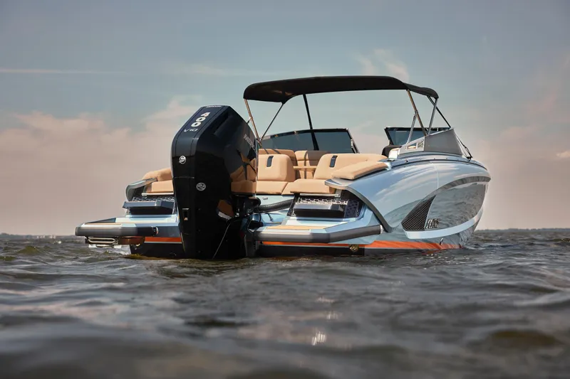  Yacht Photos Pics 2026 Flynt Yachts Speedera 26 OB on water, showcasing sleek design and powerful engine.