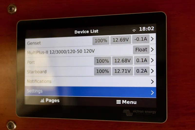 Rc Venture Yacht Photos Pics Control panel display on 1989 Ocean Alexander 44 yacht, showing device list and settings.