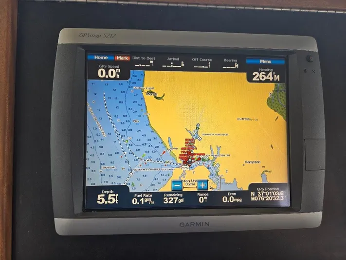 Chinook Yacht Photos Pics Garmin GPS display on 2010 American Tug 49 Limited, showing nautical navigation map.