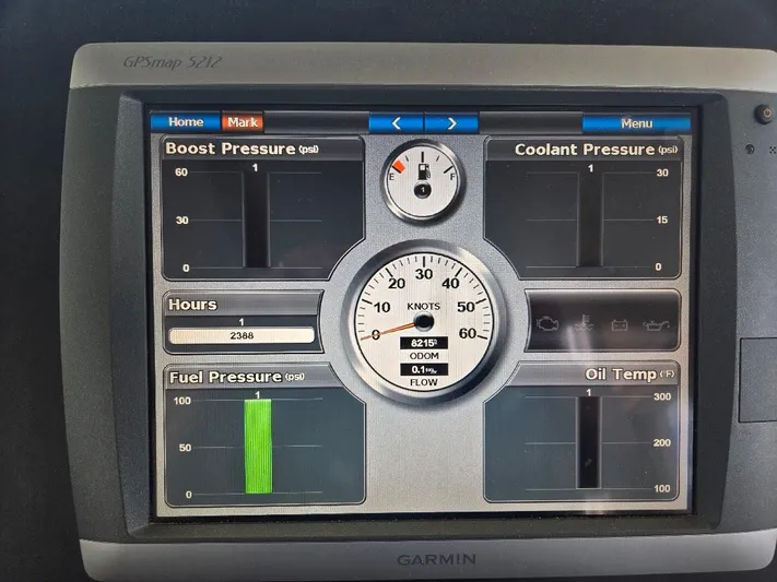 Chinook Yacht Photos Pics Garmin display showing engine metrics on a 2010 American Tug 49 Limited.