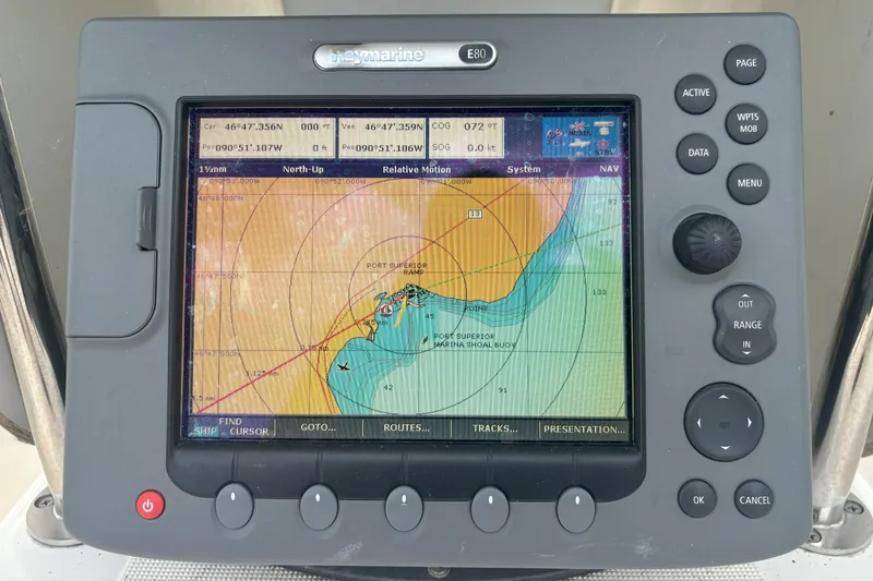  Yacht Photos Pics Navigation system on Jeanneau Sun Odyssey 44i, 2009, displaying nautical chart and route.