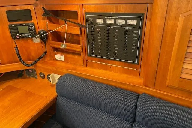 Souwester Yacht Photos Pics Interior of 2003 Sabre 362 sailboat with navigation equipment and control panel.