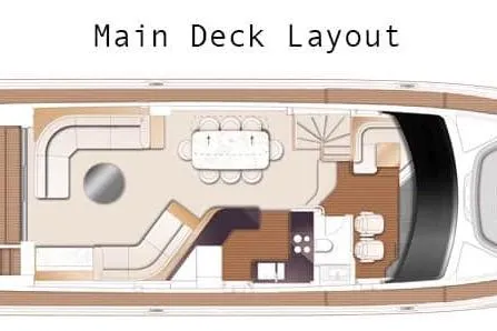 Yacht Photos Pics Main deck layout of 2024 Princess Y80 yacht, featuring seating and dining areas.