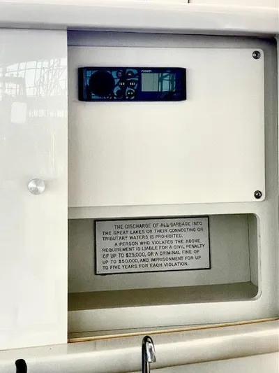  Yacht Photos Pics Control panel and warning sign on 1999 Carver 456 Aft Cabin Motor Yacht.