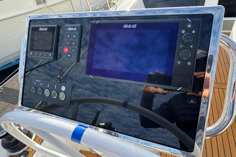 Yacht Photos Pics Beneteau Oceanis 46.1 2023 yacht helm with B&G navigation system and controls.