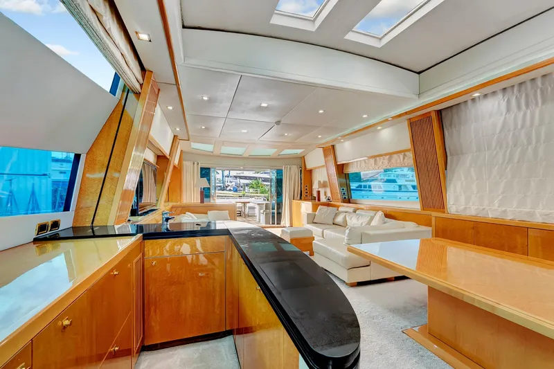  Yacht Photos Pics Luxurious interior of 2007 Sunseeker Predator 108 yacht with modern furnishings and ample natural light.