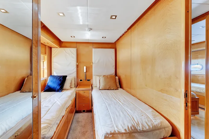  Yacht Photos Pics Luxurious twin cabin interior on 2007 Sunseeker Predator 108 yacht.