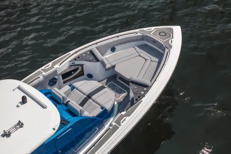  Yacht Photos Pics 2026 Fountain 43 SCX boat with sleek seating on calm water.