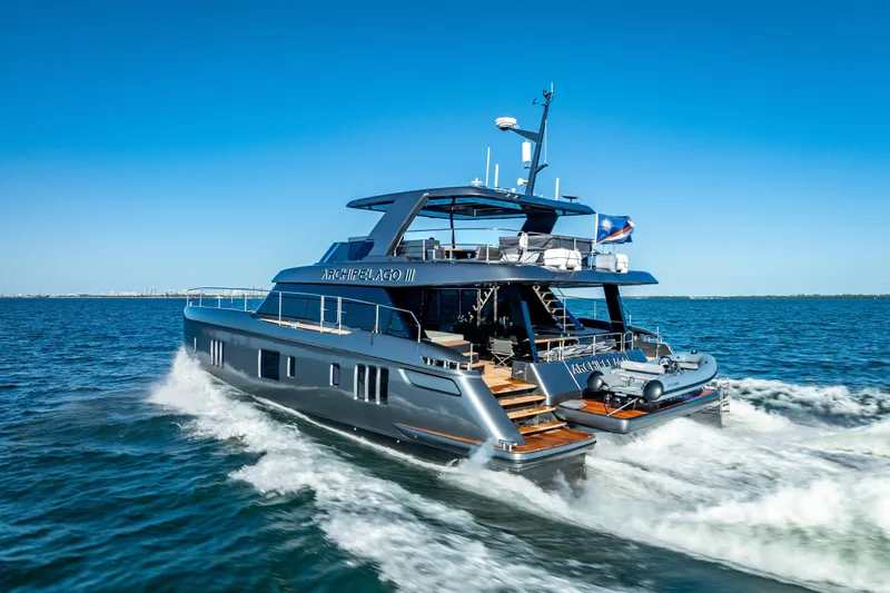 Skip The Wait Yacht Photos Pics 2026 Sunreef 60 Power yacht cruising on open water under clear blue skies.