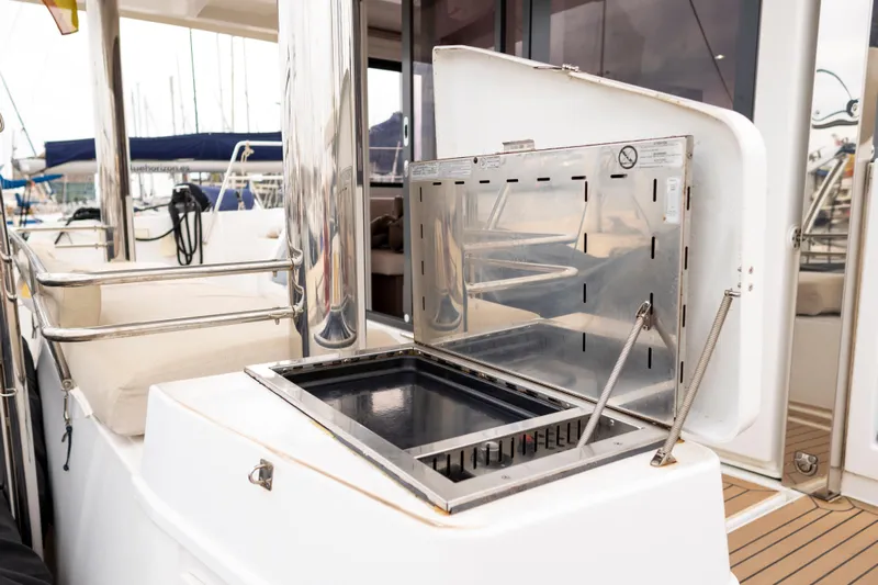 Tatani Yacht Photos Pics Open grill on 2021 Bali 4.8 yacht deck, showcasing modern design and functionality.
