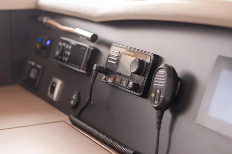 Tatani Yacht Photos Pics Control panel of a 2021 Bali 4.8 yacht with communication equipment.