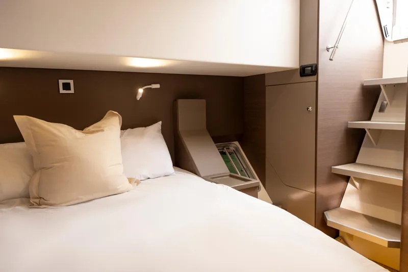 Tatani Yacht Photos Pics Cozy bedroom in 2021 Bali 4.8 yacht with modern design and soft lighting.