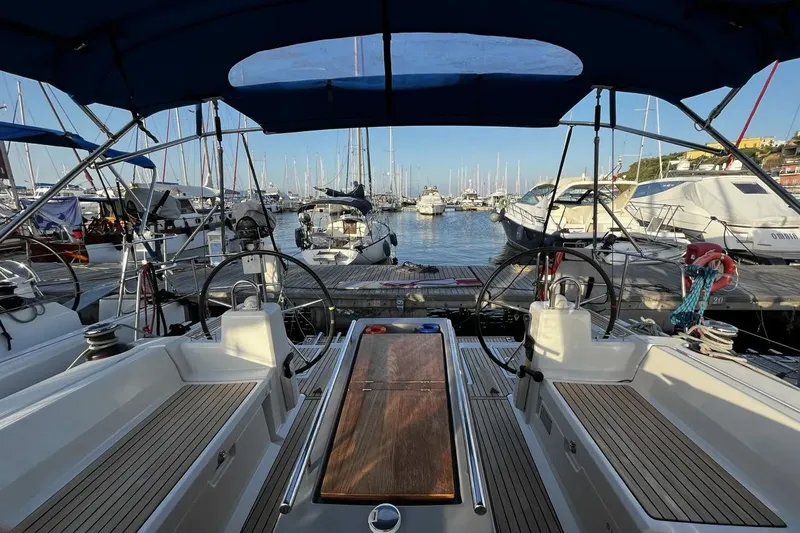  Yacht Photos Pics Cockpit view of 2017 Beneteau Oceanis 41.1 yacht docked at marina.