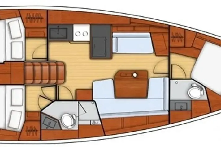  Yacht Photos Pics Floor plan of 2017 Beneteau Oceanis 41.1 sailboat, featuring cabins, kitchen, and bathrooms.