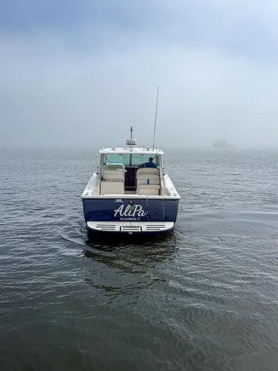 Alipa Yacht Photos Pics 2013 Tiara Yachts 3100 Open in foggy waters, rear view.