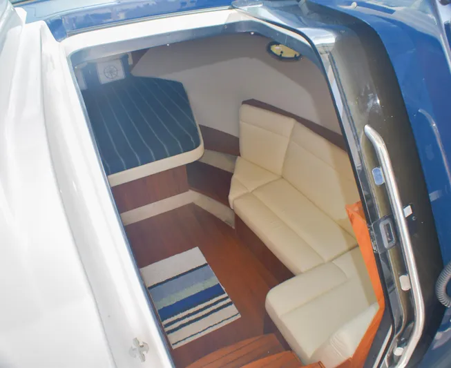 Alipa Yacht Photos Pics Interior of 2013 Tiara Yachts 3100 Open, featuring seating and striped rug.