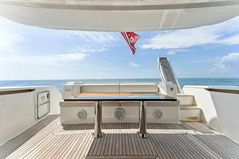 Big Deck Energy Yacht Photos Pics Luxurious 2013 Ferretti Yachts 620 deck with ocean view and elegant seating area.