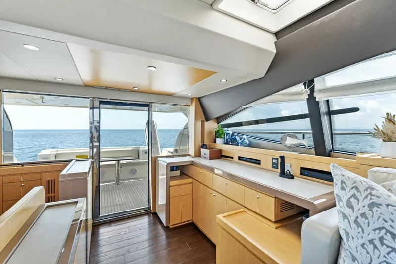 Big Deck Energy Yacht Photos Pics Luxurious interior of 2013 Ferretti Yachts 620 with ocean view and modern design.