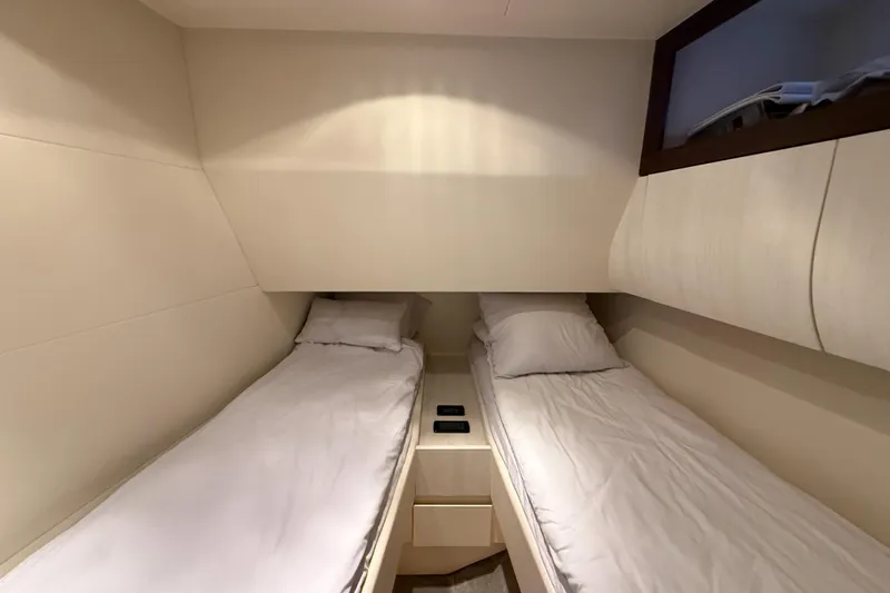  Yacht Photos Pics Twin cabin interior of 2006 Pershing 56 yacht with modern design.