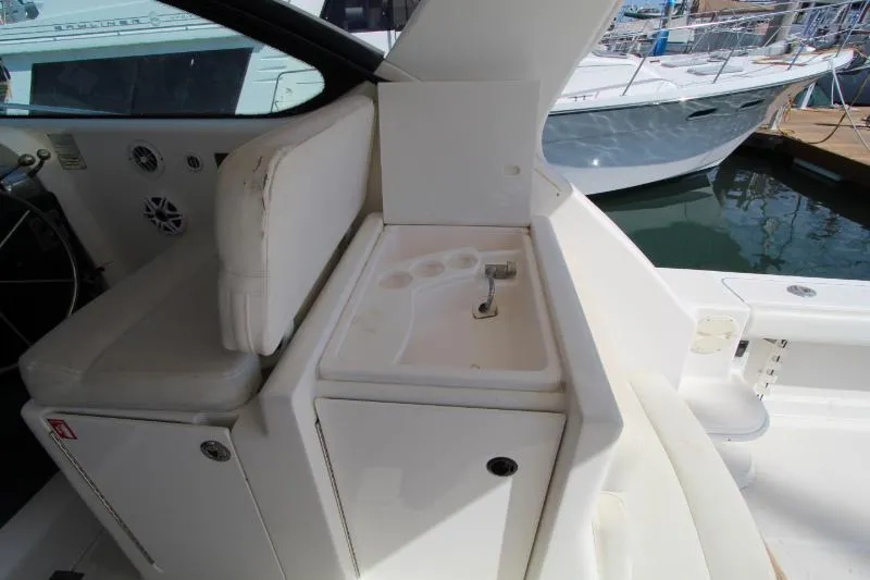  Yacht Photos Pics 2001 Tiara Yachts 3800 Open interior with seating and sink area.