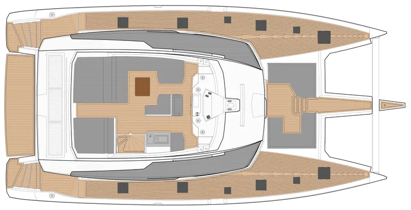  Yacht Photos Pics Top view layout of 2022 Fountaine Pajot Samana 59 catamaran yacht.