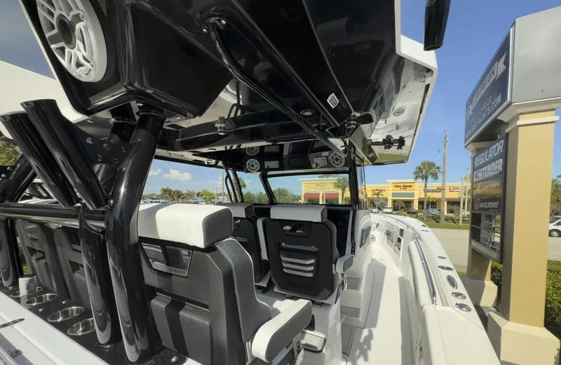 400-102 Yacht Photos Pics 2024 Blackfin 400 CC boat interior with sleek seating and modern design features.